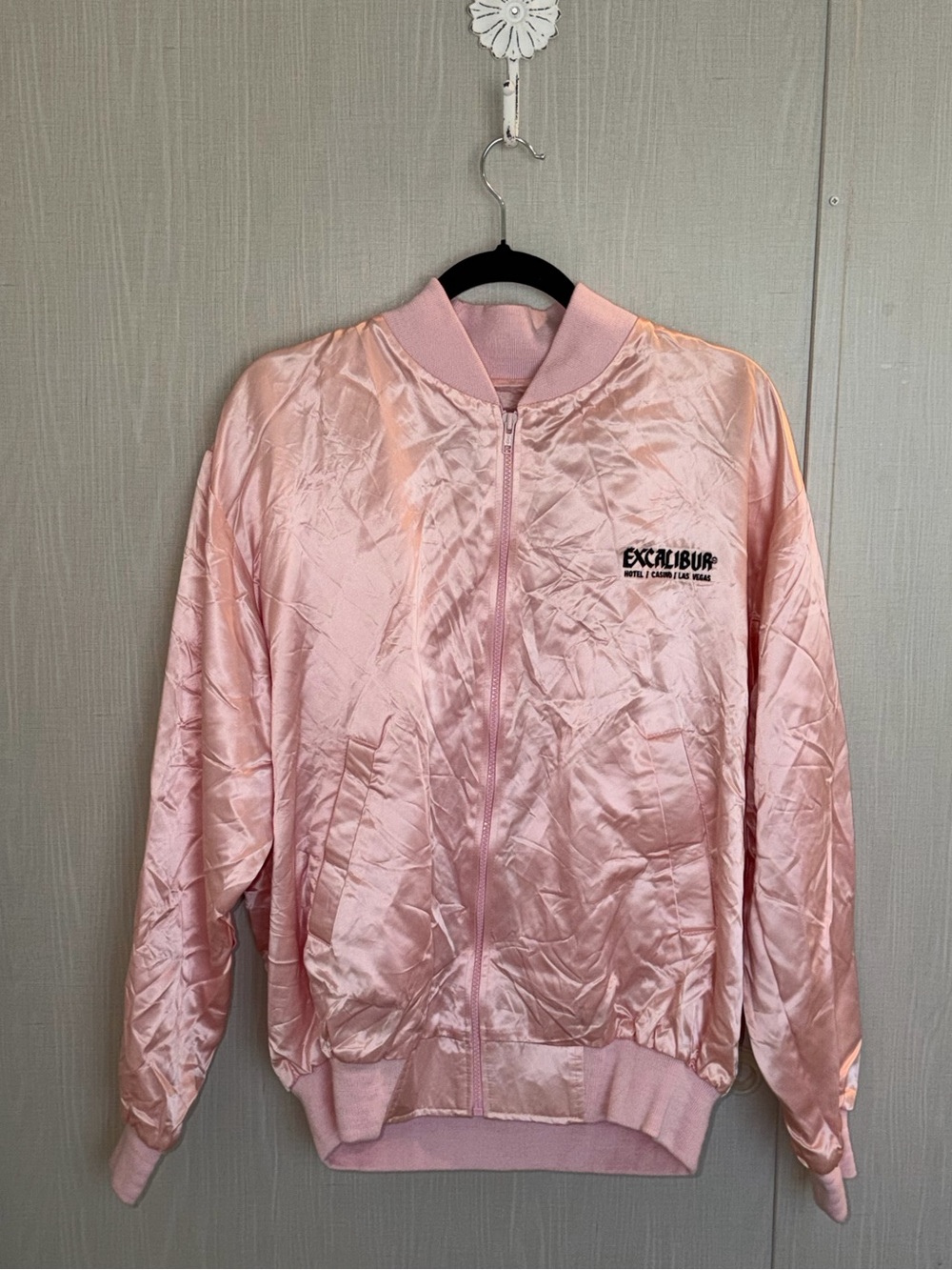 Vintage Excalibur Hotel & Casino Satin Jacket Men Large Pink Las Vegas USA